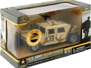 Your recon mission begins with this U.S. Army Recon Vehicle. The set contains a friction powered vehicle with light and sound equiped with artillery to complete your mission. Officially licensed toy of the U.S. Army®.